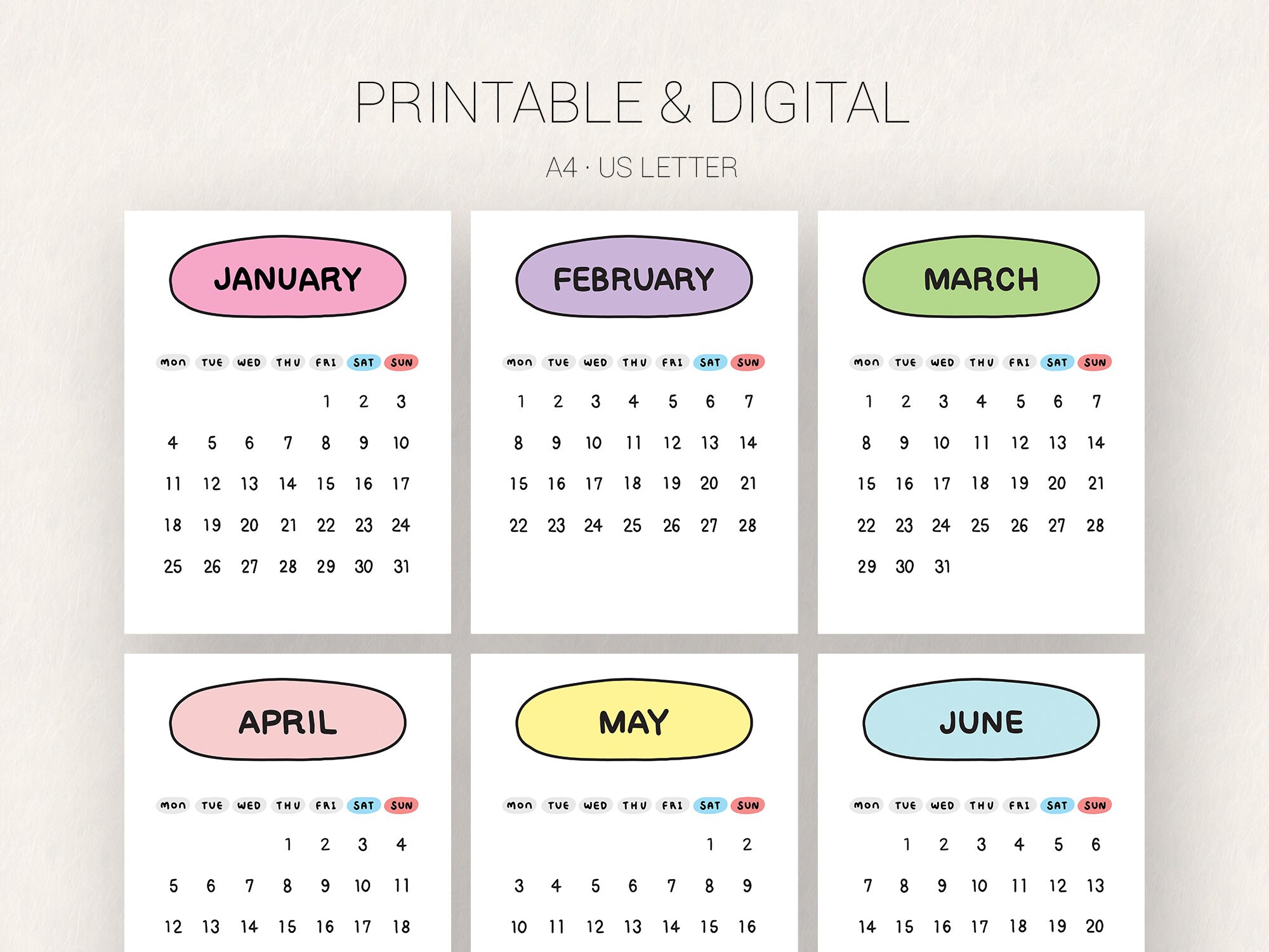 Handwriting Color 2021 Calendar / Printable Digital Etsy