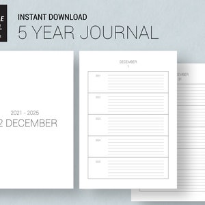 5 YEAR JOURNAL / one line a day / digital journal / gratitude journal / 5 year planner / 5 year diary / five year diary / printable diary