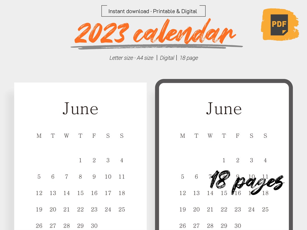 2023 Calendar / Printable Digital Calendar / PDF Calendar / Etsy