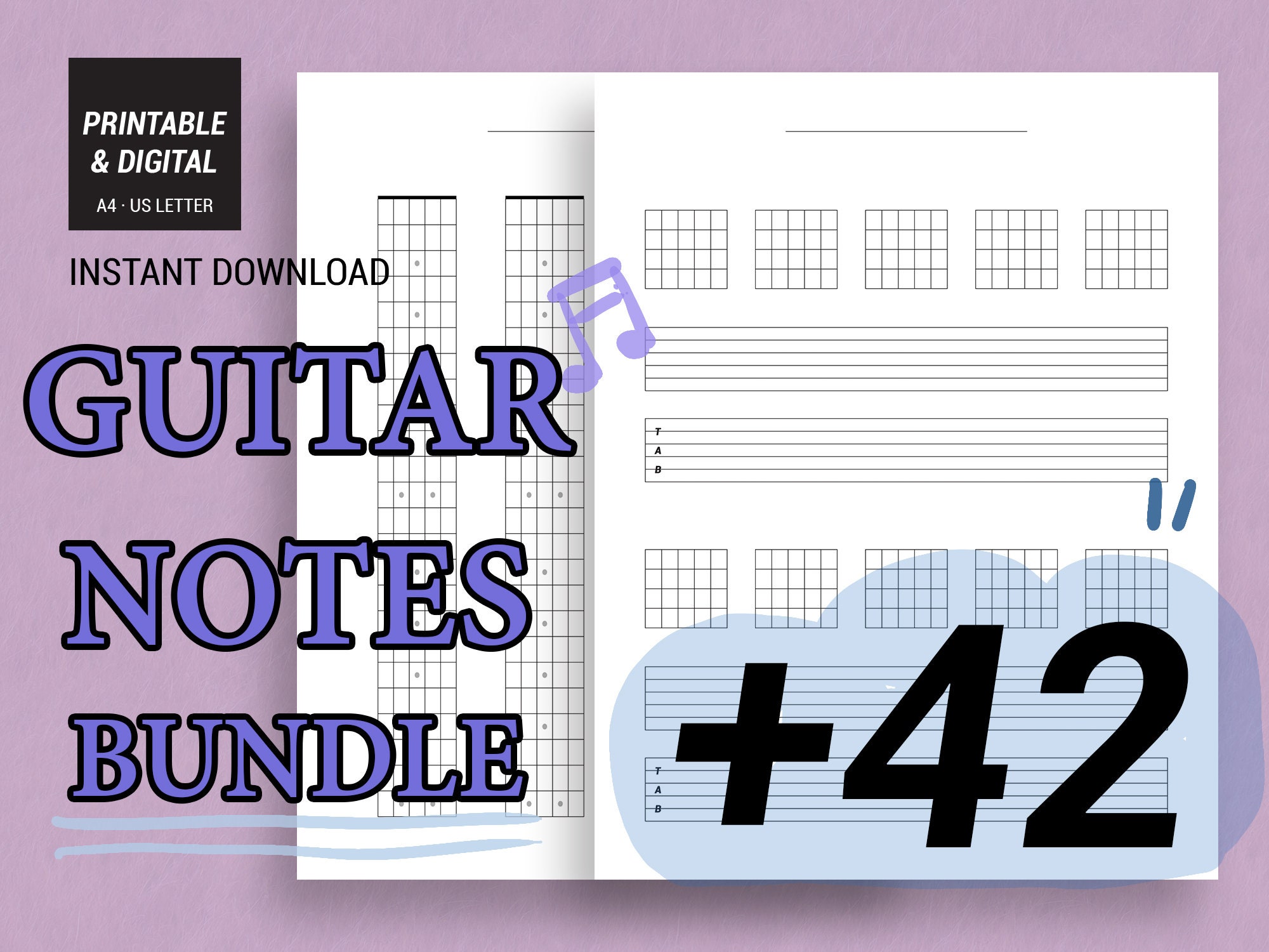 Guitar Notes Bundle Blank Guitar Chord Chart Diagrams/digital ...