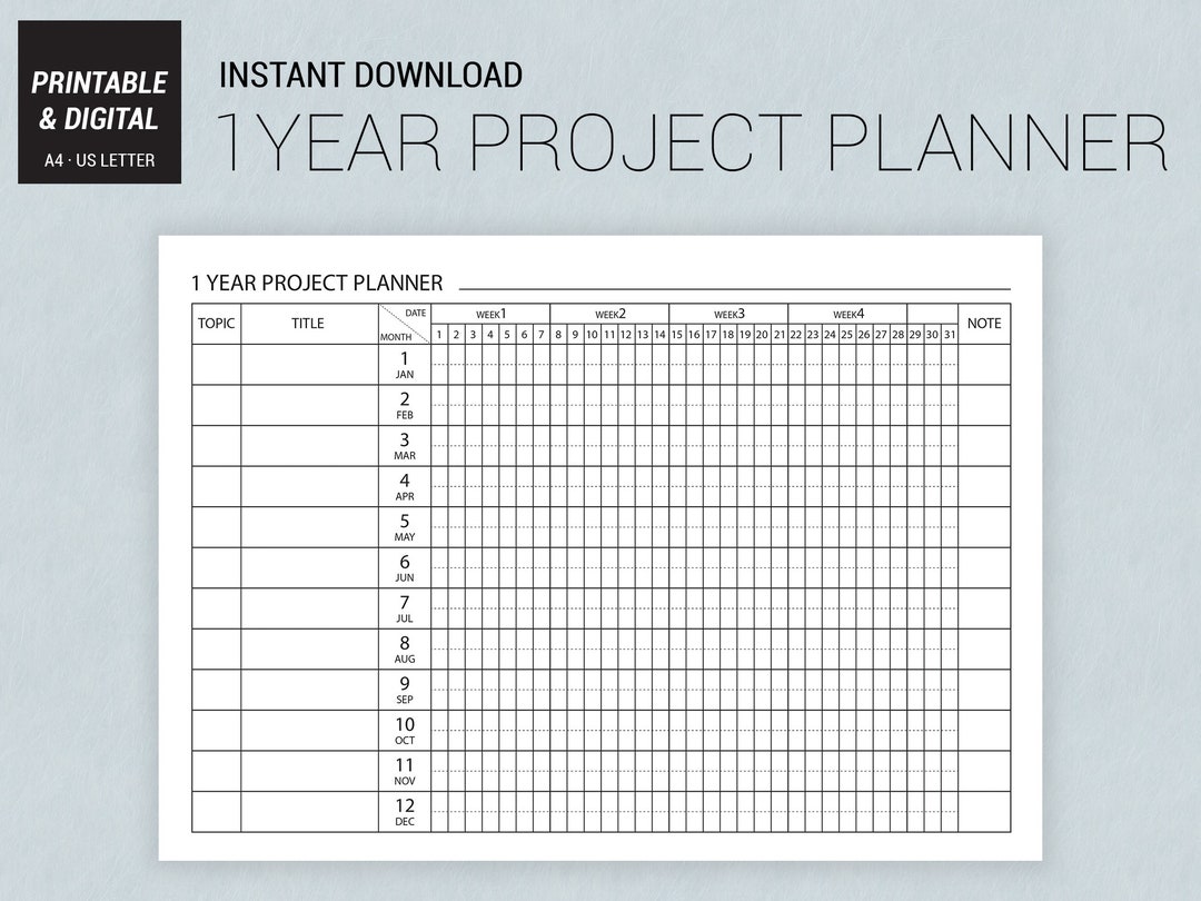 1 Year Project Planner Year Planning/ Year Journal / Diary / Digital ...