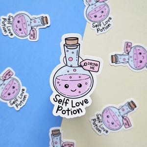 Self Love Potion Bottle Sticker: Kawaii Stationery