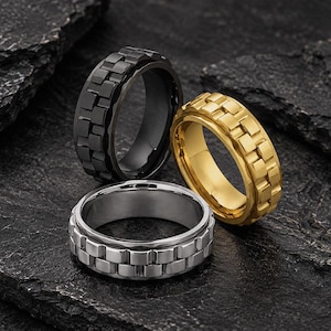 Draaiende ring voor mannen, fidgetring, wolfraam ring, zilver, goud, zwart, angstring, cadeau voor hem
