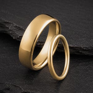 Minimalist Gold Dome Wedding Band, His and Hers Couples Ring, 2mm 4mm Thin Tungsten Ring for Men and Women, Matching Rings for Couples
