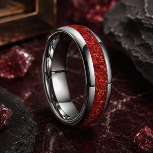 Ruby Wedding Ring | Ruby Ring | Red Wedding Band | Tungsten Wedding Band | July Birthstone Ring | 4mm 6mm 8mm | Gift for Him Her