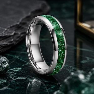 Emerald Wedding Ring | Green Wedding Band | Emerald Ring | Tungsten Wedding Band | May Birthstone Ring | 4mm 6mm 8mm | Gift