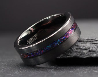 Orion Nebula Ring, Mens Galaxy Meteorite Wedding Band, Outer Space Black Tungsten Wedding Band, 8mm, Meteorite Ring for Men