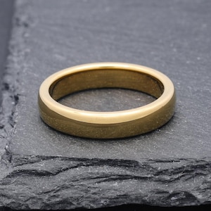 4mm Gold Tungsten Ring, Wedding band for Her, Mens or Womens Unisex Tungsten Ring, Gold Promise Ring, Classic Dome Wedding Band