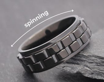 Anillo giratorio para hombre, anillo antiansiedad negro, anillo giratorio grueso, joyería personalizada para hombre.