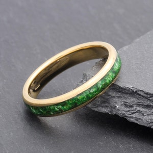 Green Moss Agate Ring, Gold Tungsten Ring, Mens Wedding Ring, Womens Wedding Band, Anniversary Ring, Engagement Promise Ring, 4mm Wide