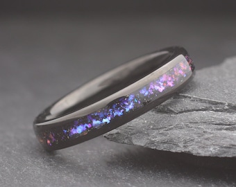 4mm Orion Nebula Tungsten Ring, Black Tungsten Outer Space Ring, 4mm Wide, Men Woman Wedding Band, Blue Nebula Ring