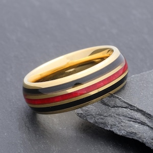 Gold Tungsten Ring With Guitar String & Carbon Fibre Inlay, Mens Wedding Band, Promise Ring, Wedding Ring For Men, 8mm Wide