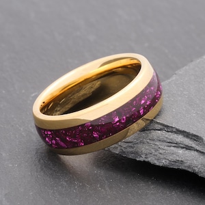 Purple Amethyst Ring, February Birthstone Wedding Band, Mens Amethyst Gemstone Wedding Band, Couples Ring, His and Hers Ring, 4mm 8mm Ring