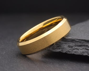 Mens Gold Wedding Ring, 6mm 8mm Simple Tungsten Wedding Band For Men, Gold Engagement Promise Ring for Men, Custom Minimalist Ring