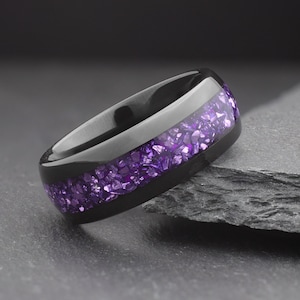 Purple Amethyst Ring, February Birthstone Wedding Band, Mens Amethyst Gemstone Wedding Band, Couples Ring, His and Hers Ring, 4mm 8mm Ring
