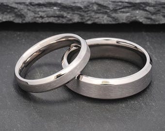 Silver Titanium Ring Set, Matching Wedding Rings for Couples, Couples Rings, His & Hers Ring, Husband and Wife Rings