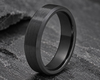 Mens Black Wedding Band, Beveled Tungsten Ring, Black Tungsten Wedding Band, Mens Black Tungsten Ring