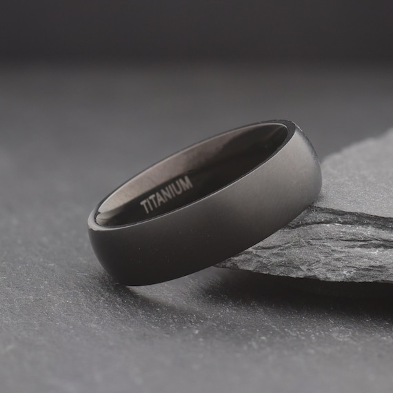 Mens Simple Wedding Band, Black Titanium Ring, Mens Promise Engagement Eternity Ring, Custom Engraved Ring, Minimalist Wedding Band