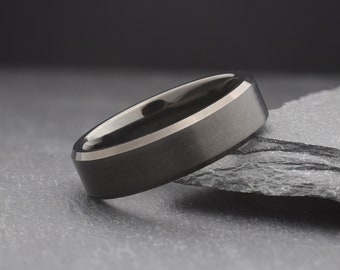 Black Tungsten Ring For Men, Mens Black Wedding Band, Engagement Promise Ring • Wedding Ring For Men • Personalised Engraved Ring