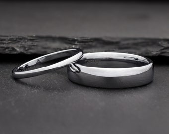 Polished Silver Tungsten Wedding Band, Chunky Dome Ring, Matching Wedding Rings for Couples, Minimalist Promise Ring, His & Hers Ring