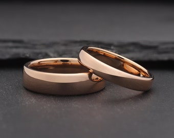 His and Hers Tungsten Wedding Band Rings Set, Rose Gold Matching Couples Rings, Minimalist Custom Engraved Ring, Jewelry Gift
