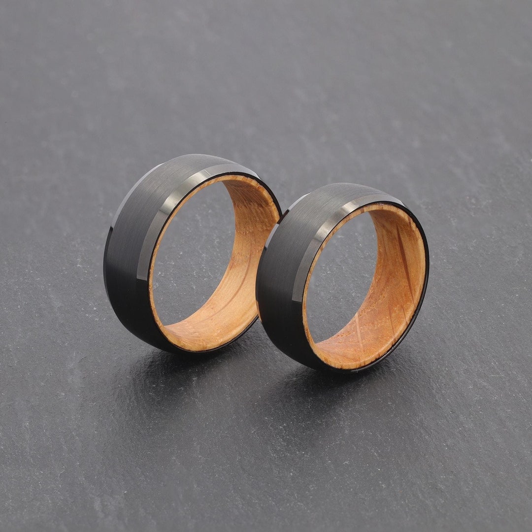 Matching Barrel Rings Black Whiskey Barrel Rings, Unique Mens Wedding Band, Mens Wooden ...