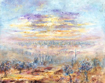Tramonto a Gerusalemme - dipinto ad olio originale - senza cornice