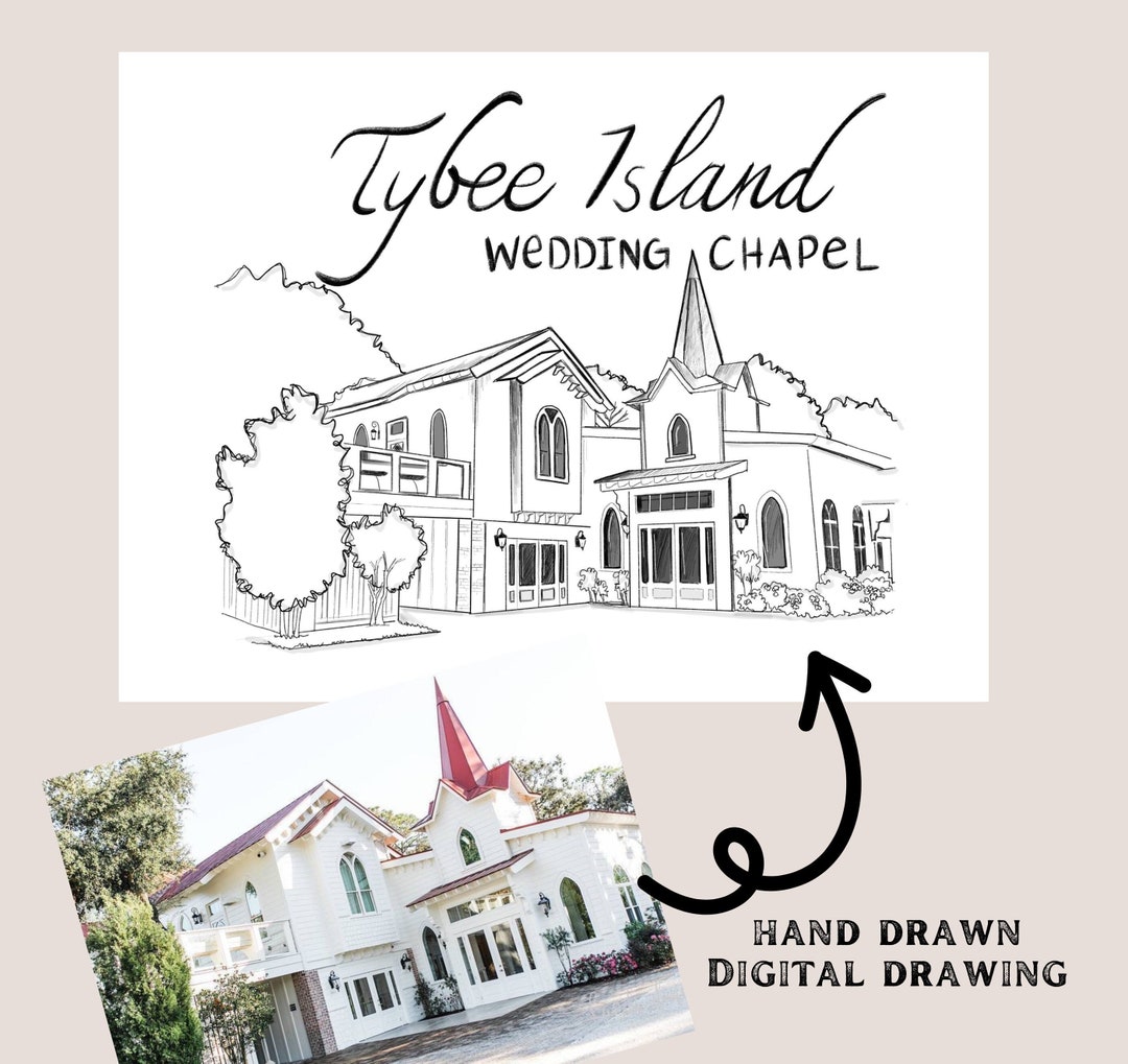 Custom Wedding Venue Illustration: Personalized Digital Line Drawing ...