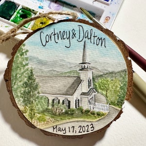 Custom Wedding Ornament, watercolor hand painted unique wedding and anniversary gift