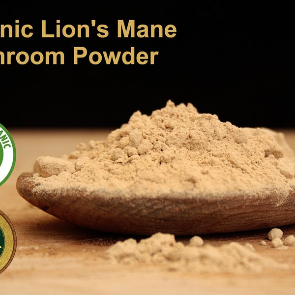 Organic Lion's Mane Mushroom Powder 100% Organic Lions Mane Functional Mushroom - Lion Mane Nootropic Dietary Supplement - Same Day Shipping