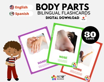 BODY PARTS * Bilingual Montessori Flashcards*  English // Spanish