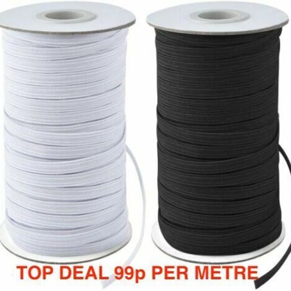 Flat Elastic Black & White 99p PER METRE 6mm 9mm 12mm 25mm Elastic Sewing Dress