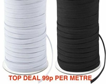 Flat Elastic Black & White 99p PER METRE 6mm 9mm 12mm 25mm Elastic Sewing Dress