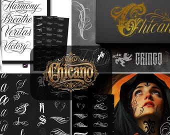 Chicano Lettering kit - Procreate XL | Cholo ( digital download ) Tattoo Fonts design kit