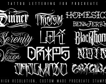 Tattoo Lettering Bundle for Procreate – Chicano Fonts, Custom Script Brushes, PNG & SVG Lettering Pack