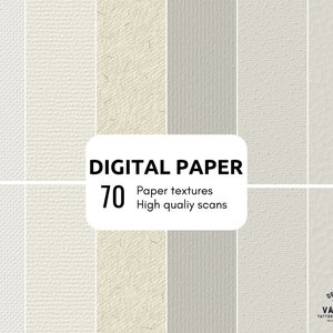 May include: A collage of 70 high quality paper textures in various shades of white and cream. The text "DIGITAL PAPER" and "70 Paper textures High quality scans" is displayed in the center of the image.