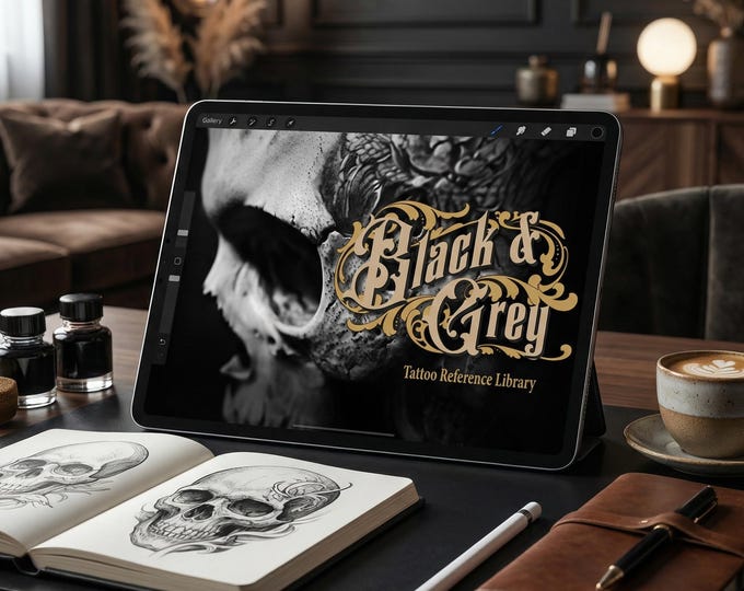 3000+ Black & Grey Realism Tattoo Designs Procreate Stamps, PNG, SVG