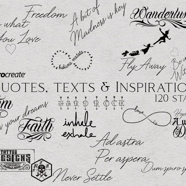 Quotes, words & inspiraton. 120 designs to choose from! custom references for Procreate