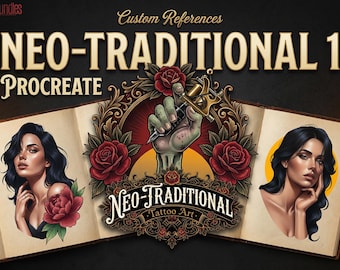 Neo-traditional Stencils vol.2 - custom art, (digital download) 100+ Procreate stamp brushes