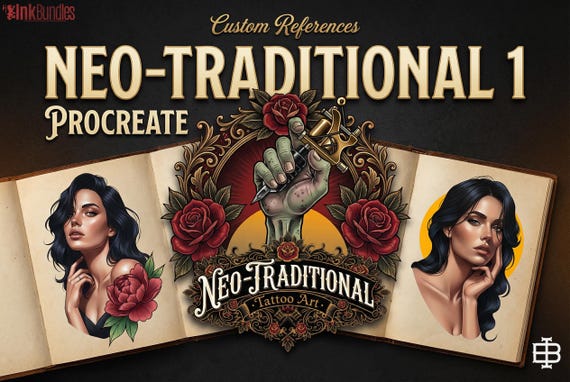 Neo-traditional Stencils vol.2 - custom art, (digital download) 100+ Procreate stamp brushes