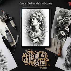 Tattoosjabloonontwerpen: zwart en grijs vol. 4 (digitale download, Procreate/PNG-penselen)