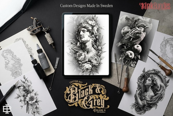 Tattoo Stencil Designs: Black & Grey Vol. 4 (Digital Download, Procreate/PNG Brushes)