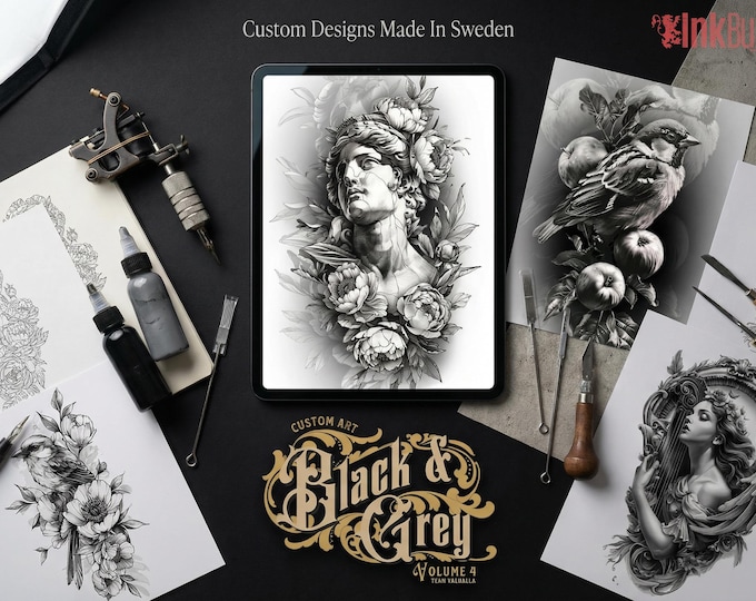 Tattoo Stencil Designs: Black & Grey Vol. 4 (Digital Download, Procreate/PNG Brushes)