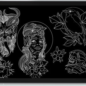 Tattoo stencil collection XL, over 600 designs drawn by hand References for Procreate image 4