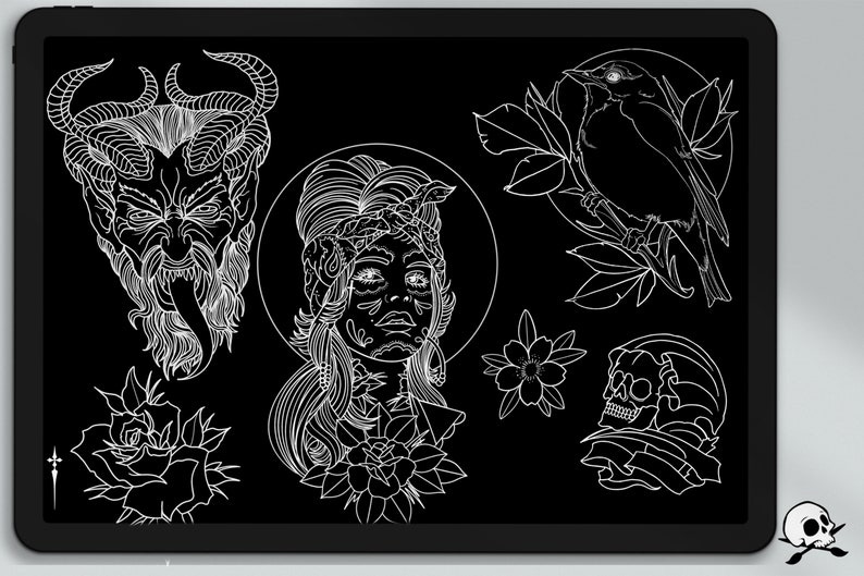 Tattoo stencil collection XL, over 600 designs drawn by hand References for Procreate image 4