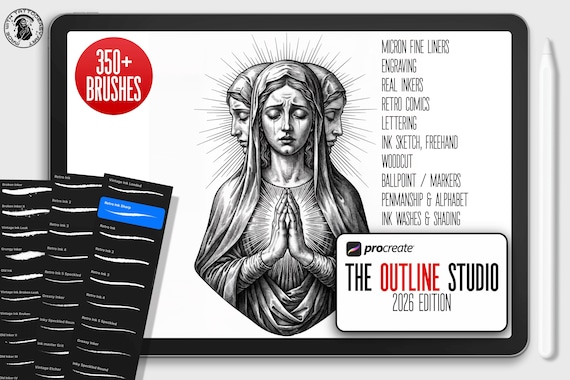 Procreate Brush Bundle: Outline Studio, Real Ink & Penmanship Brushes ( digital download )
