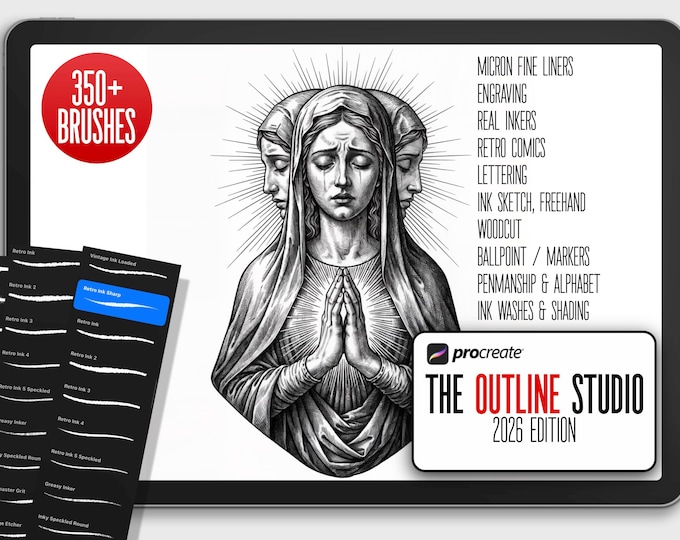 Procreate Brush Bundle: Outline Studio, Real Ink & Penmanship Brushes ( digital download )