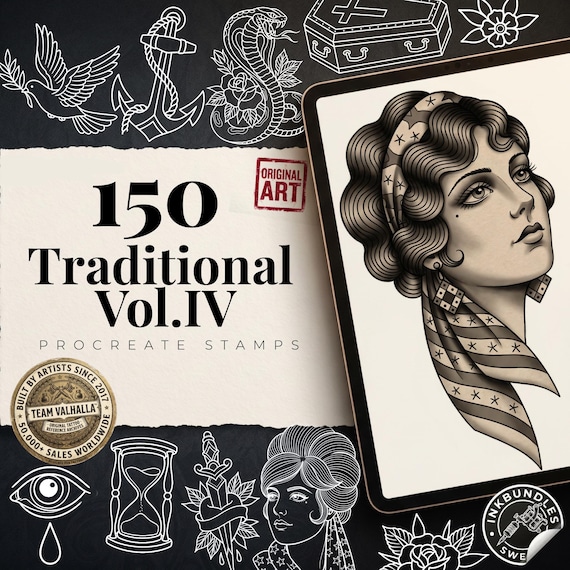 Traditional vol.4 150 designs, Custom stencil designs for Procreate, Old school stamp brushes, digital download