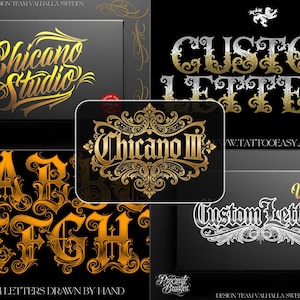 Procreate Tattoo Lettering Kit, Chicano Blackletter Fonts, 1200+ Stamps & Brushes