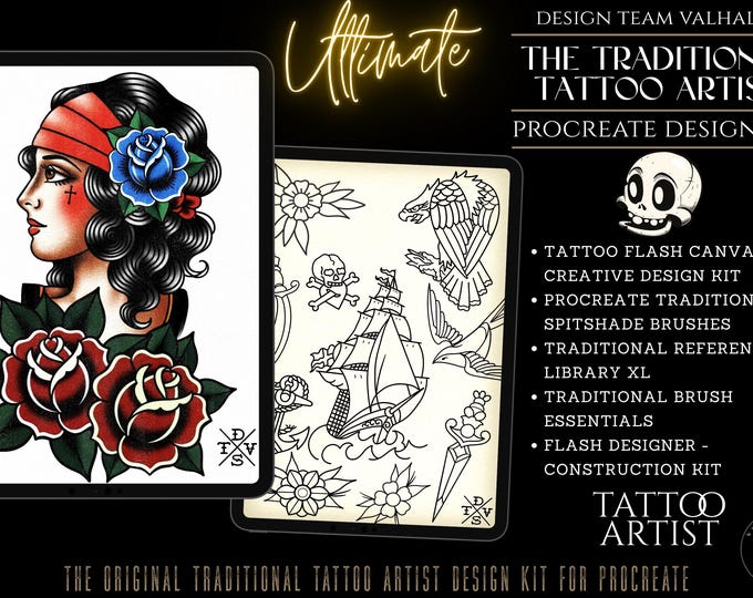 The Traditional Tattoo Artist Ultimate, Procreate kit for artists XXL - The original bundle crafted by hand!